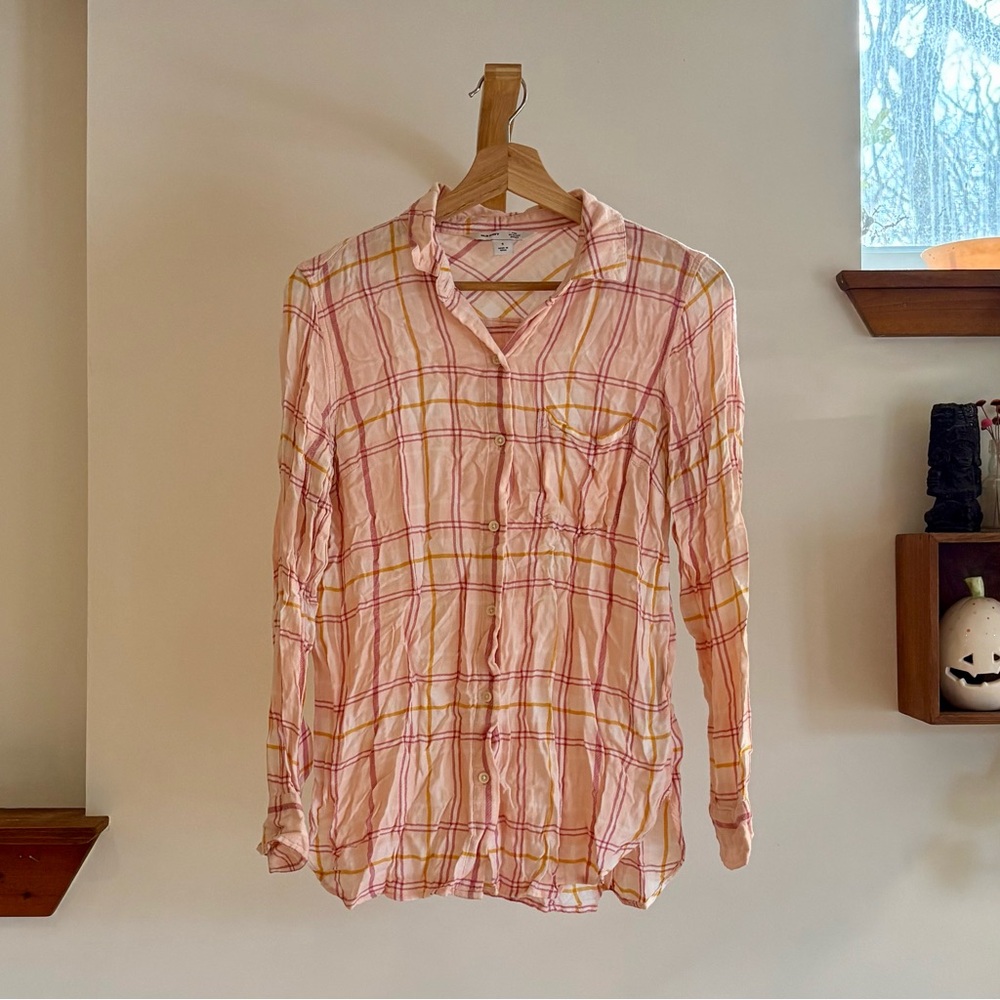 Old Navy Pink and Yellow Plaid Button-Down Shirt